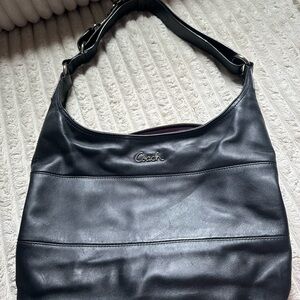 Coach black leather pieced duffle hobo shoulder bag purse